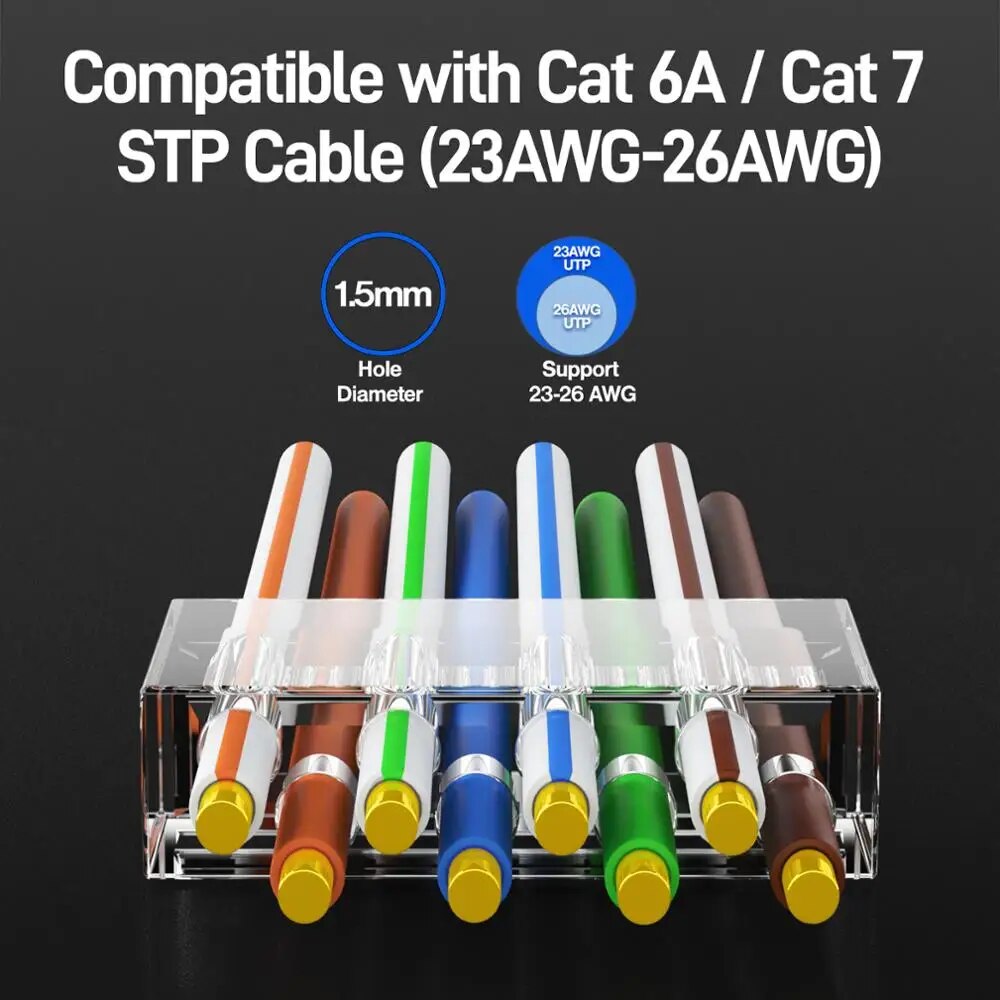 AMPCOM CAT7 RJ45 Connector with Load bar, Two-Piece Suit 10Gbps STP Modular Plug for cat7 CAT6A 23-26AWG Shielded Ethernet Cable. 