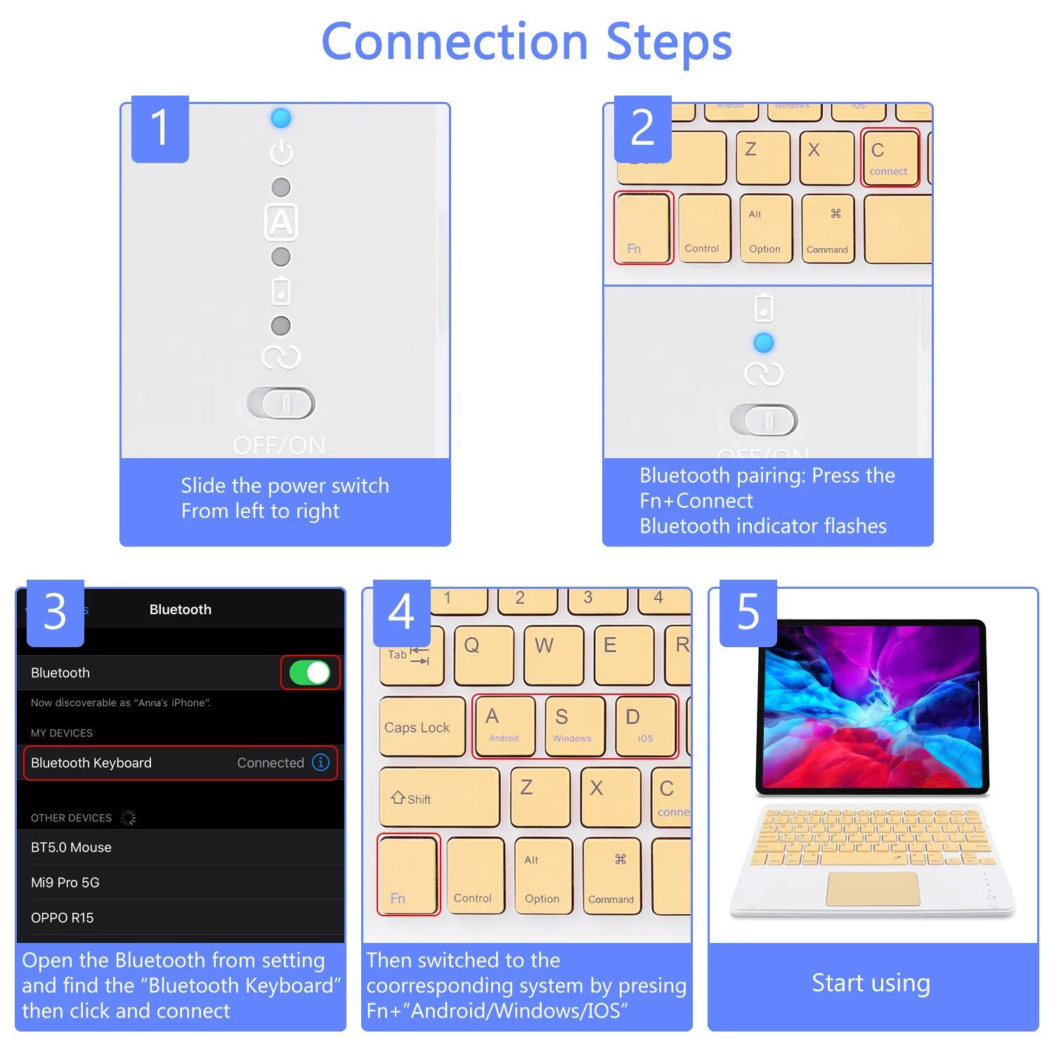 For iPad Keyboard Rechargeable Wireless Bluetooth-compatible Spanish French Korean Keyboard For iOS Android Windows Phone Tablet. 