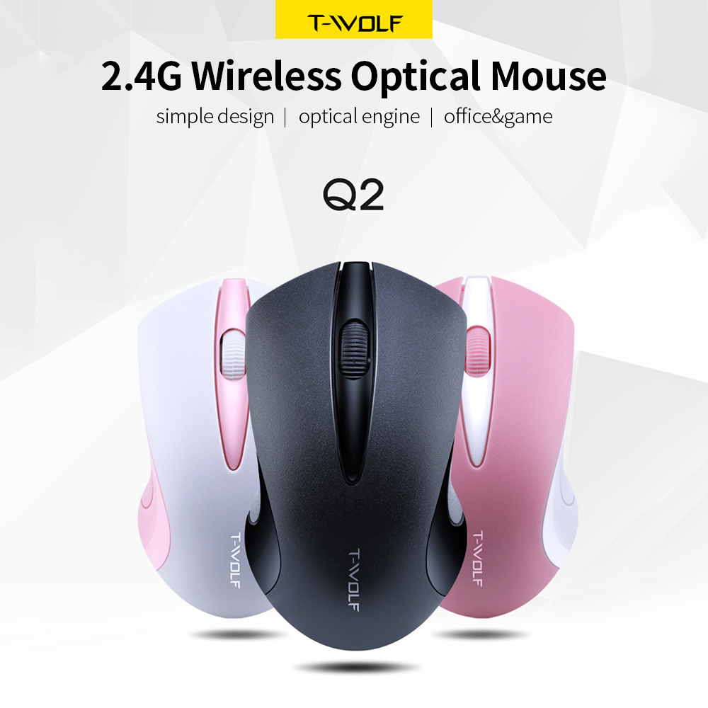 HXSJ T-Wolf Q2 2.4G  Optical Office Mouse 3 Button 1200 Dpi Ergonomic Gaming Mouse For Pc/Lapt-op White. 