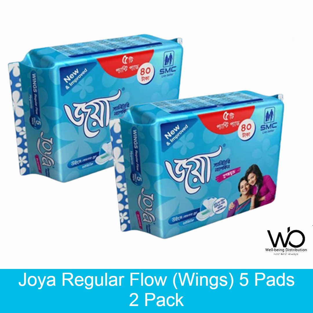 Joya Sanitary Napkin - Wings Regular Flow - 5 Pads Pack - Panty/Wings System - 2 Pack Combo. 