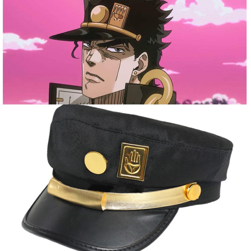 Anime JoJo's Bizarre Adventure Jotaro Kujo Joseph   JOJO Cap Hat+Badge Animation around Jotaro Hat. 
