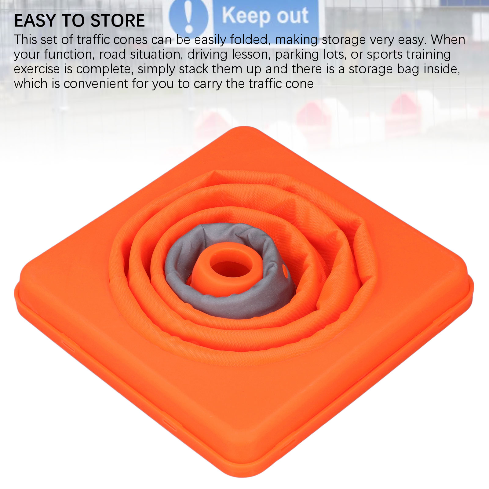 Traffic Cones Portable Highly Visible 30cm Safety Cones Oxford Cloth and PP Fluorescent Orange with Reflective Collar for Parking Lots. 