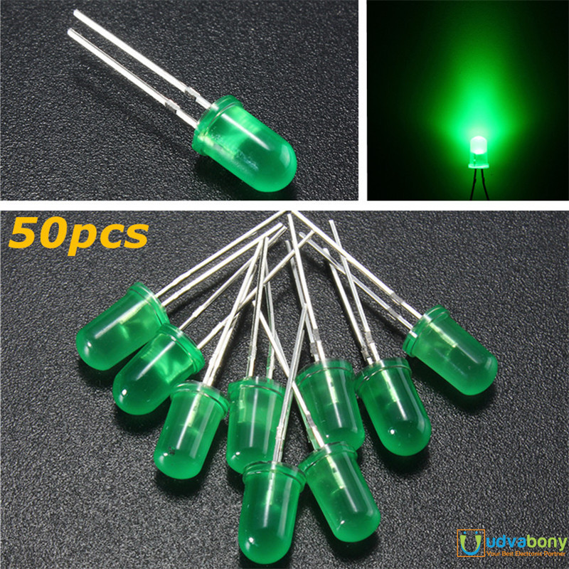 50Pcs-5mm Colorful GREEN LED 5mm Round LED Light Emitting Diode Basic Green Light Bulbs For Electronics Project Indicator Front Panels LED Light DIY - Rgb Light. 