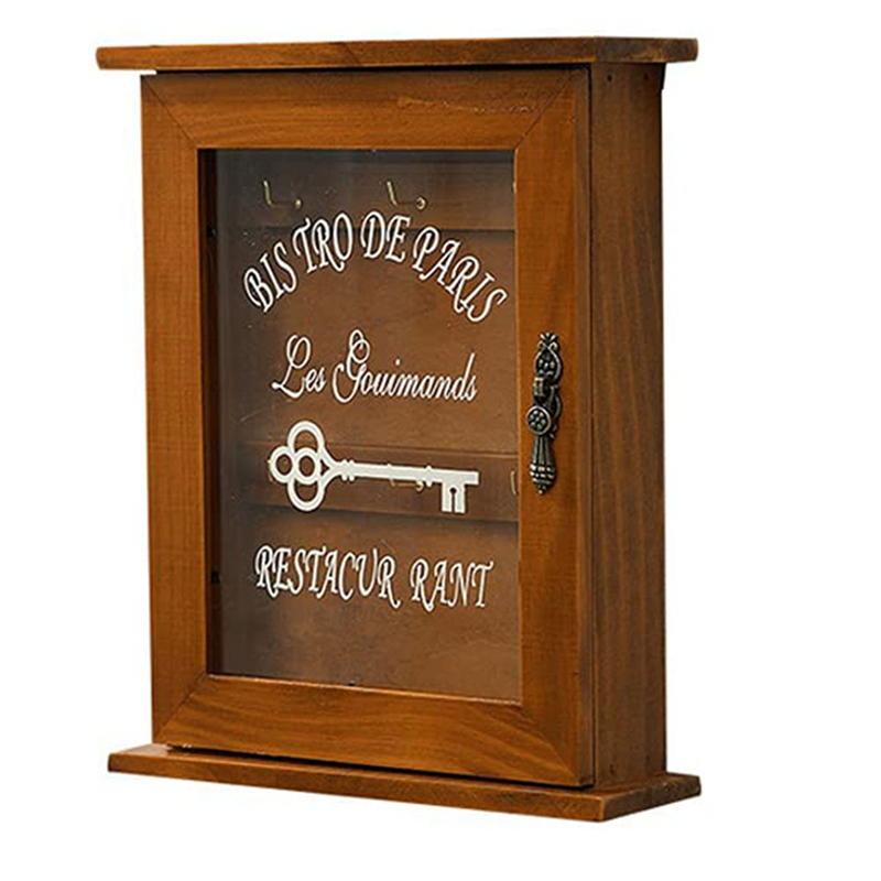 Wooden Key Box, Retro, Wall, Key Cabinet with Magnetic Door, Durable Solid Wood Storage with 6 Hooks Easy Install