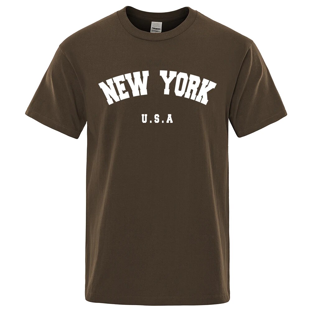 U.S.A New York USA City Street Printed T-Shirts For Men Loose Oversized T Shirt Fashion Breathable Short Sleeve Cotton Clothing