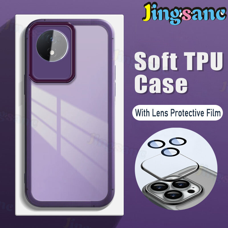 For VIVO Y02 Y02A Y02T Case with Lens Protector Films Translucent Soft Silicone Case Shockproof Back Cover. 
