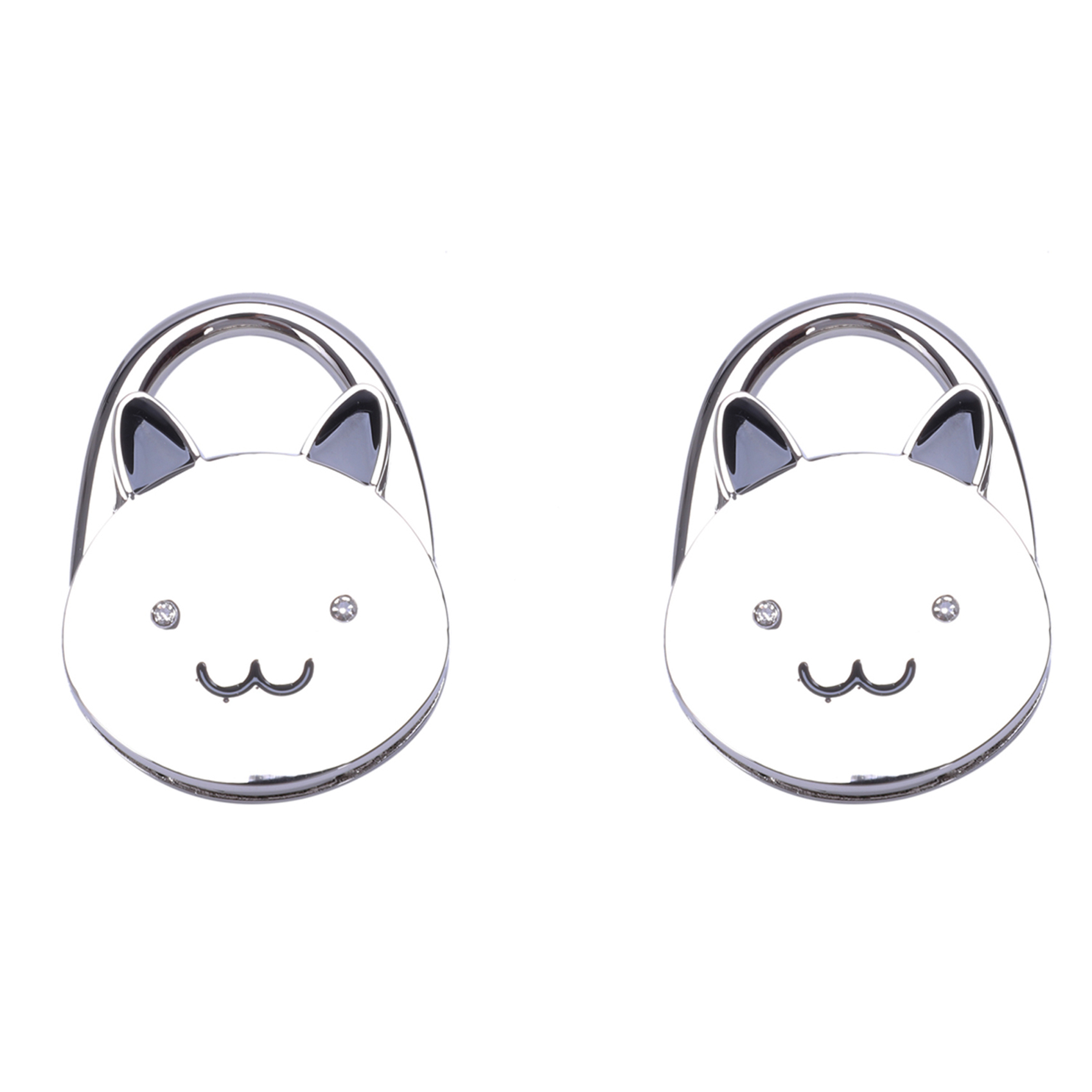 2X Cartoon Foldable Silver Tone Handbag Hook Antislip Rubber Base