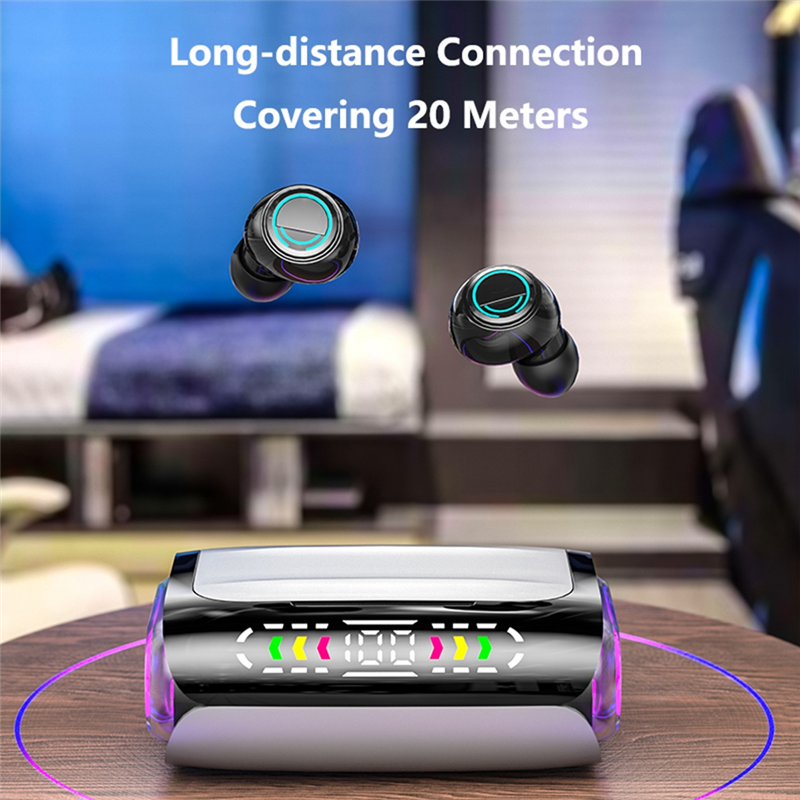 Wireless Bluetooth Earphone 8D Stereo Surround Sound LED Digital Display Touch Control Sports Earphone with Mic. 