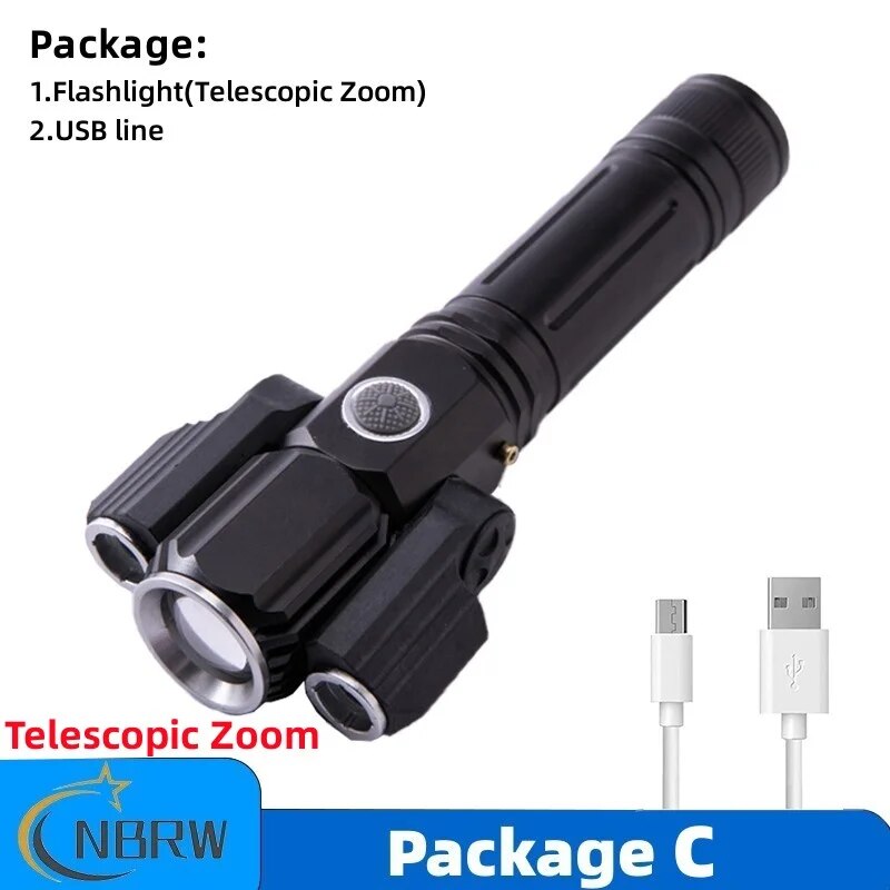 5000 Lumen Handheld USB Rechargeable Flashlight Led Waterproof Camping Torch Adjustable Zoom Tactical Flashlights For Bicycle. 