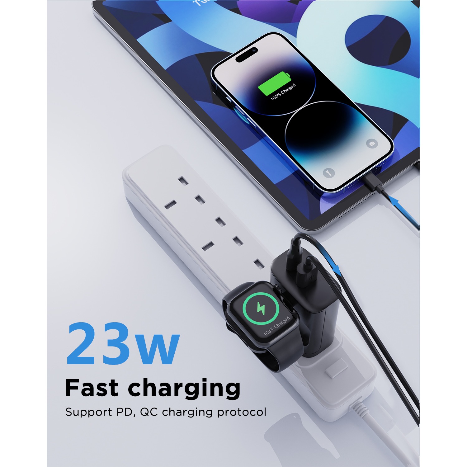 ARMICO 23W for Apple Charging Block with Built-in Watch Charger, Foldable PD Fast Charger Block for iPhone, Dual Ports Wall Charger Compatible with Apple Watch iPhone. 