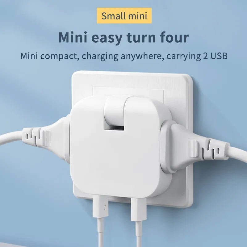 USB Multi Plug Converter 4 in 1 Adapter Travel Mutli Socket (2 USB 2 Power Socket) 2500W High Power EU Bangladesh Standard 180° Rotating Coverter Socket AC Adapter. 