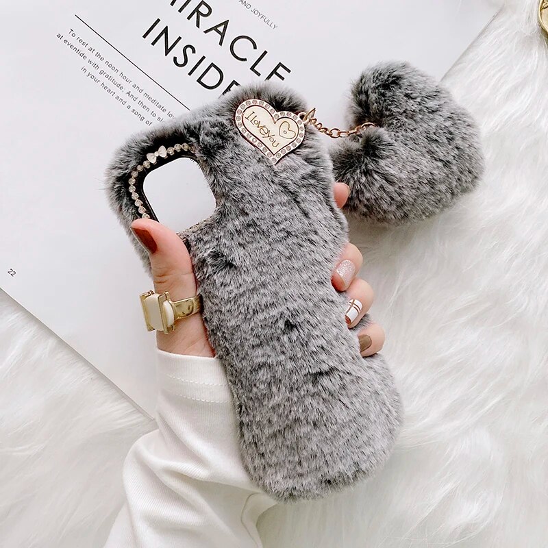 Luxury Plush Rabbit Fur Phone Case For Google Pixel 6 Pro 6A 7 7A 8 Shiny Diamond Lens Frame TPU Back Cover Fundas. 