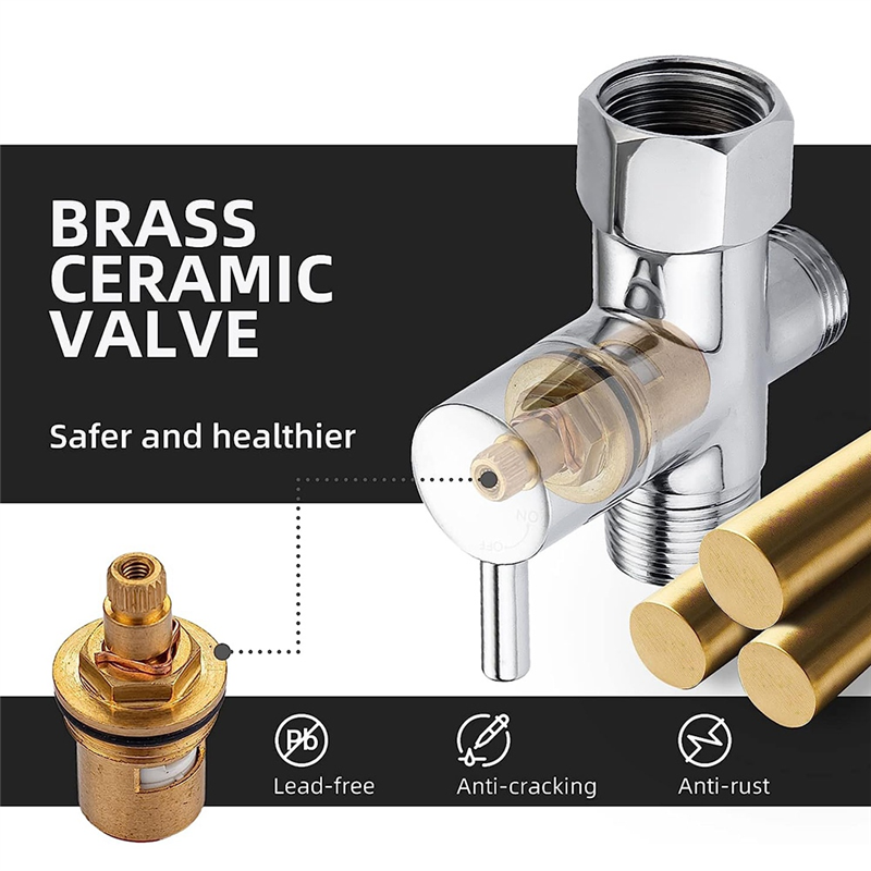 Bidet T Adapter with Shut-Off Valve 3-Way Tee Connector 7/8In X 7/8In X G1/2 for Toilet Bidet Sprayer. 