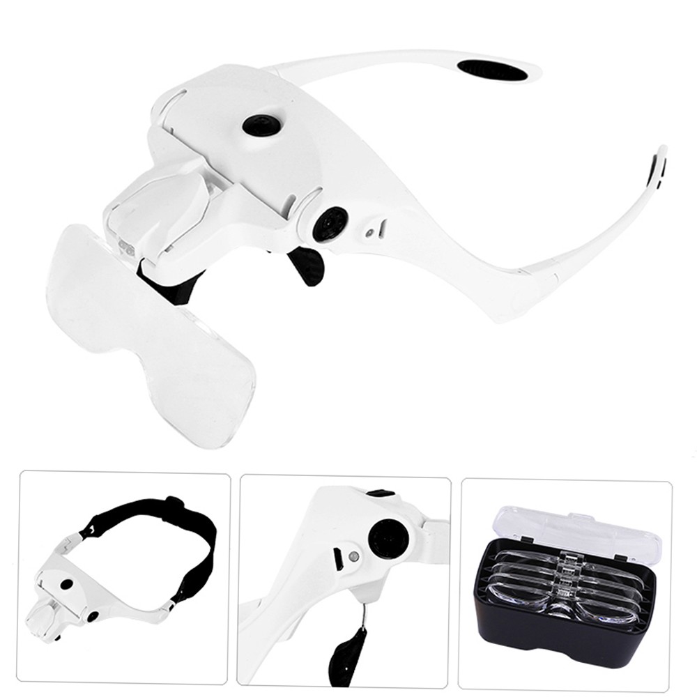 5 Lens 1.0X-3.5X Adjustable Bracket Headband Glasses Magnifier Loupe with 2 LED Lights and USB Charge Goggles Magnifying Tool Rechargeable LED Magnifying Glasses. 