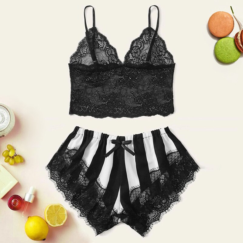 Womens Lace Lace Sleepwear Set Sexy Silk Underwaist Boxers With V Neck  Shorts From Dp02, $2.94