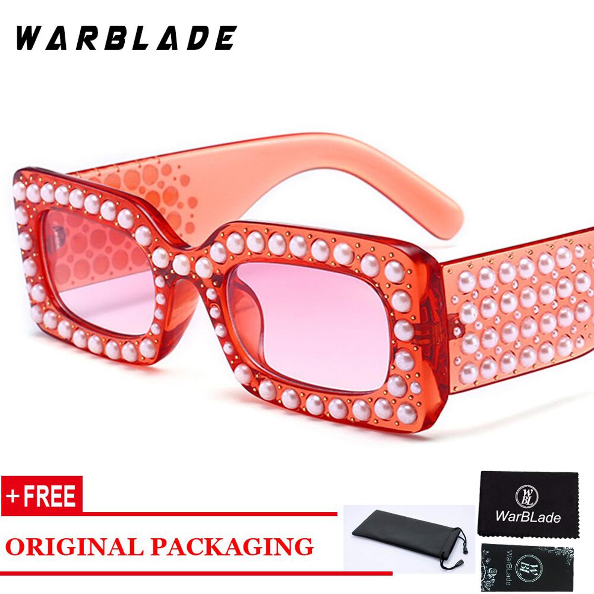 【happy one】red Hot Fashion Ladies Pearl Square Women Vintage Brand Design Luxury Sun Glasses Female Male