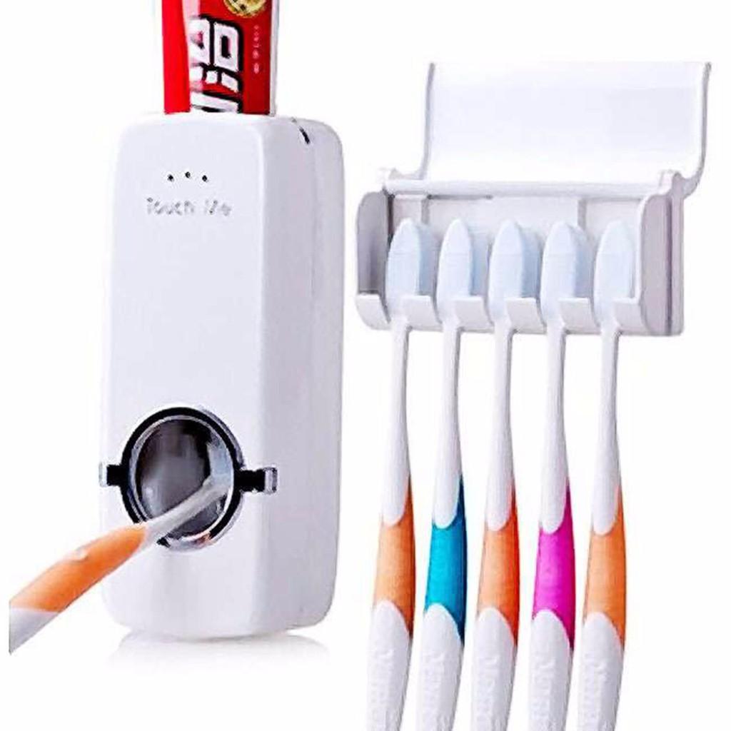 Automatic Toothpaste Dispenser and Brush Holder Set White. 