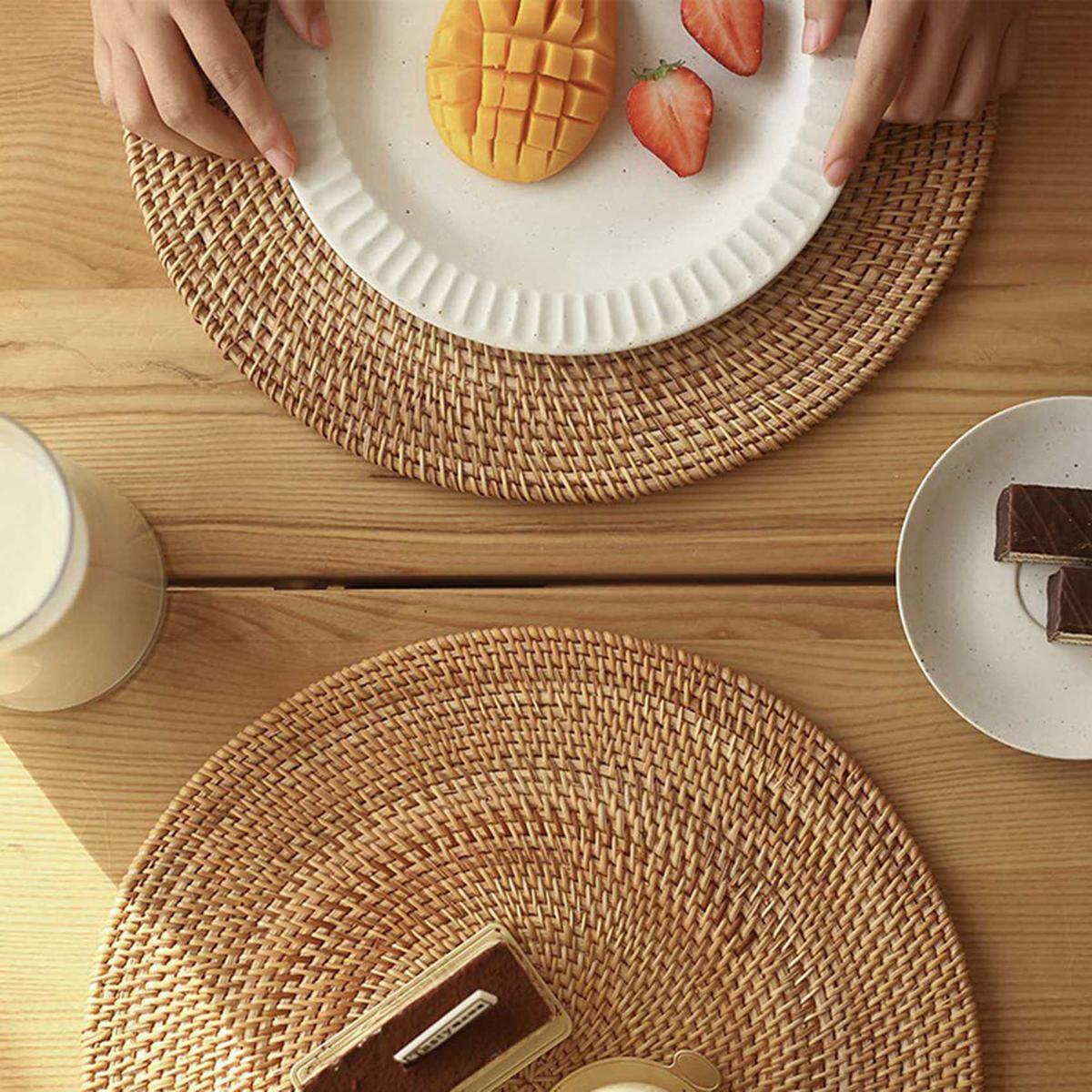 3X Rattan Woven Placemats Oval Round Table Mats Non Slip Heat Resistant Place Mat Natural Multipurpose Placemat 30X40cm