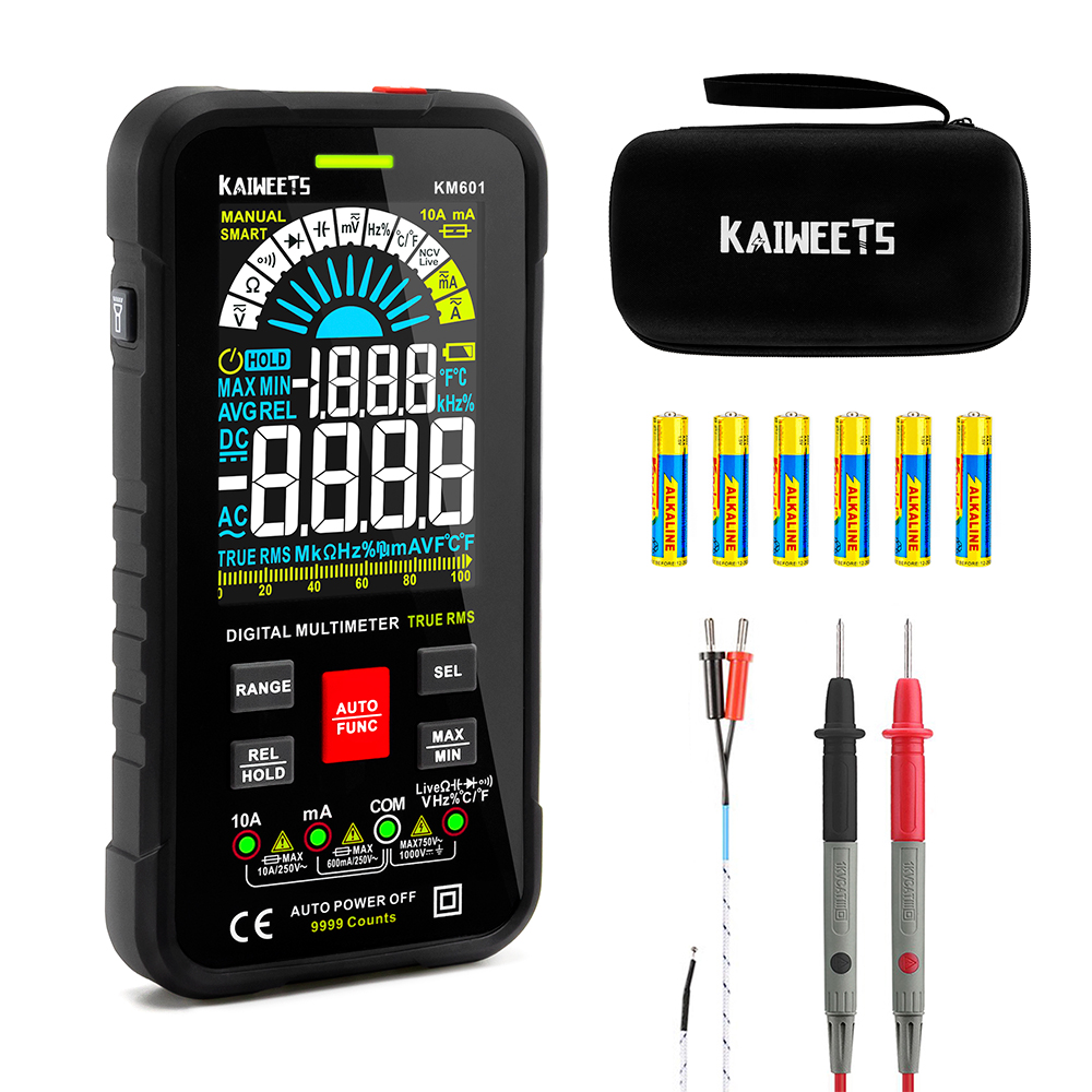 KAIWEETS KM601 9999 Counts Digital Multimeter Smart Auto Range 1000V 10A Tester Meter Ohm Hz Capacitance REL True RMS AC DC DMM