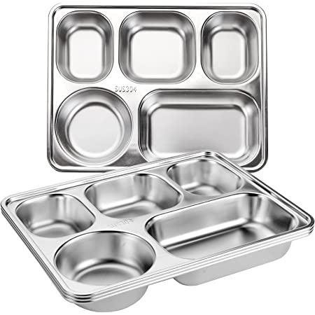 Stainless Steel 5 Compartments Divided Plate - Ideal For Precision Dining - Rectangular Design For Gourmet Serving. 