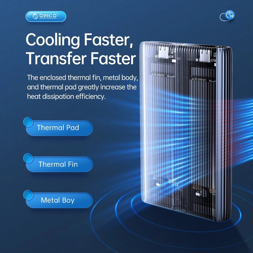 ORICO AM2C3-2SN/AM2C3-2N Dual Bay Aluminum M2 NVMe SSD Enclosure USB3.1 Gen2 10Gbps For M Key M&B Key NVMe PCIe SSD With Built-in Cooling Vest. 