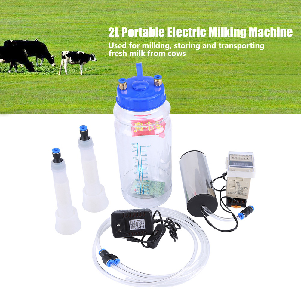 2L Portable Electric Milking Machine with Time Controller for Cow 100‑250V US Plug