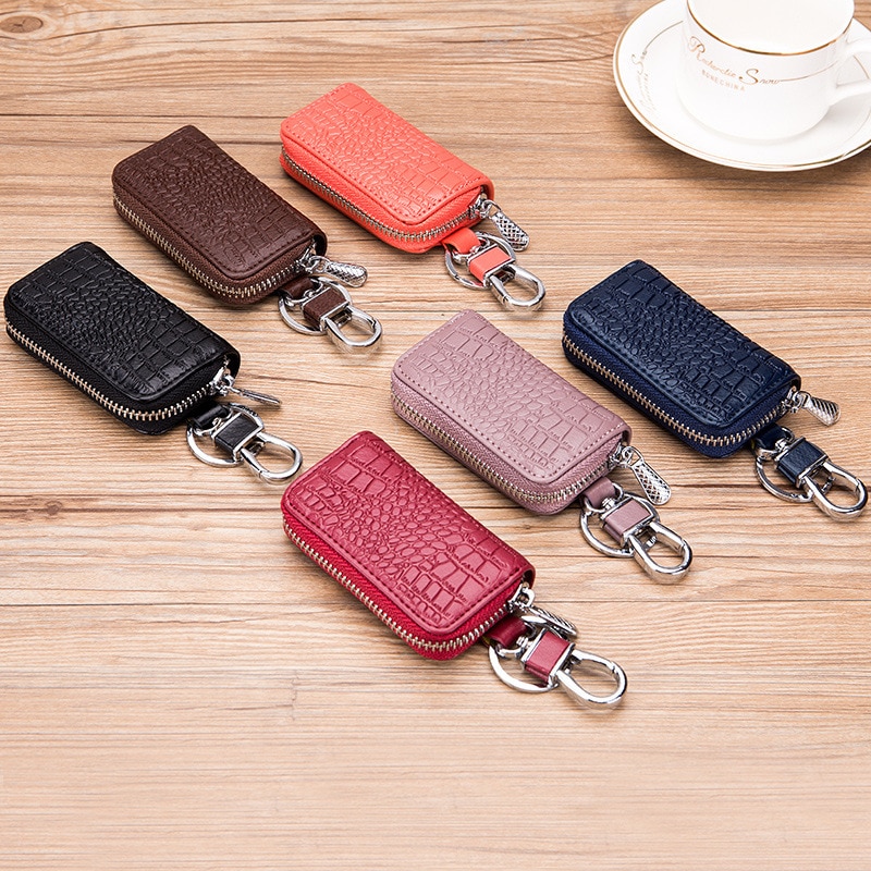 【happy one】CICICUFF Fashion Car Key Bag Unisex Crocodile Print Zipper Keys Cow Split Key Organizer Case Wallet. 