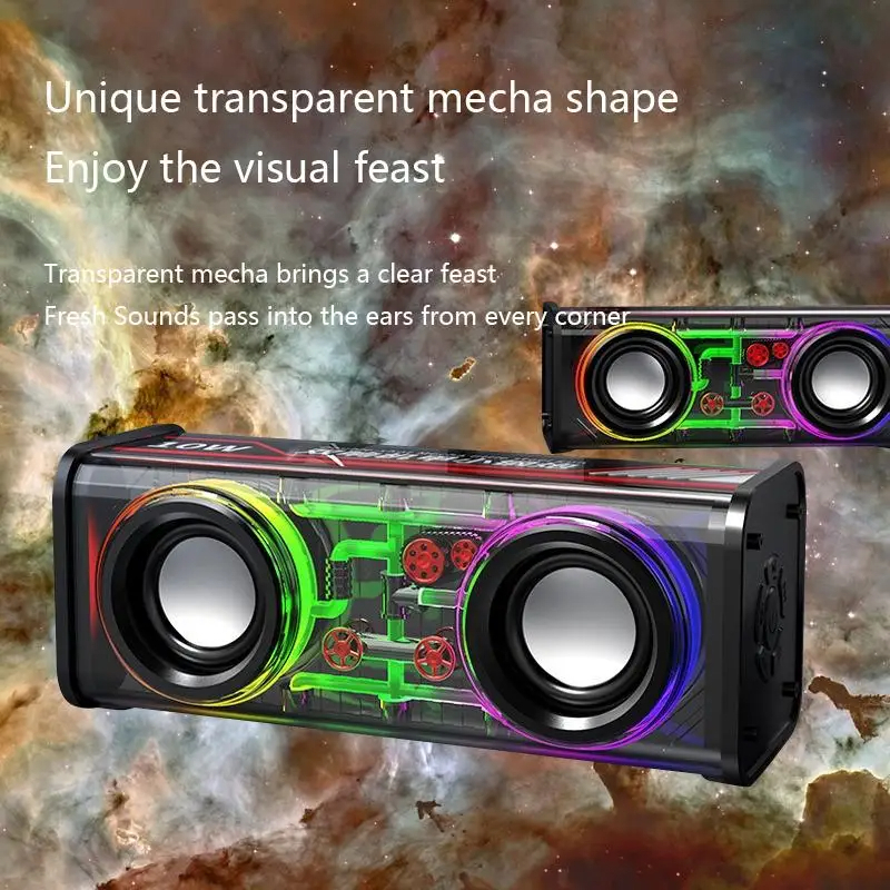 V8 Bluetooth Speaker Transparent Sound Box Colorful Lights Dual Speaker High Power Subwoofer Soundba-D shop