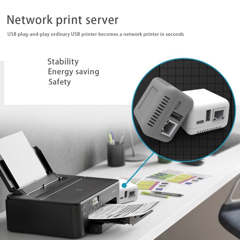 WiFi Wireless Print Server Networking USB 2.0 Port Fast 10/100Mbps RJ-45 LAN Port Ethernet Print Server Adapter. 