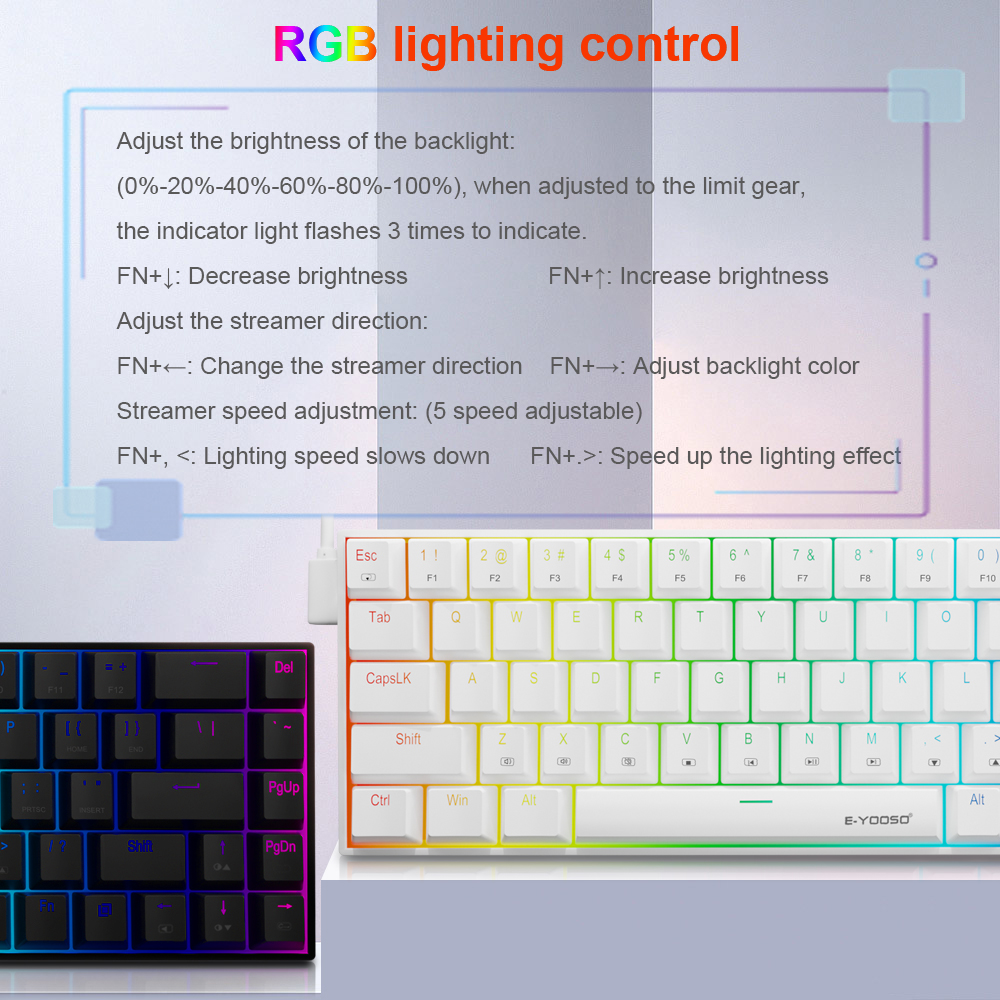 E-YOOSO Z686 RGB USB 60% Mini slim Mechanical Gaming Wired Keyboard Red Switch 68 Keys Gamer for Compute PC Laptop. 