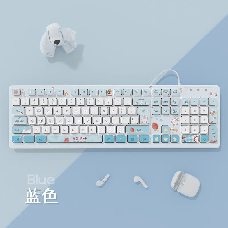 Kawaii Wired Keyboards Pink Wireless Keyboard Gaming Accessories Cartoon Cute Chocolate Mute Keyboard Notebook Desktop Computer. 