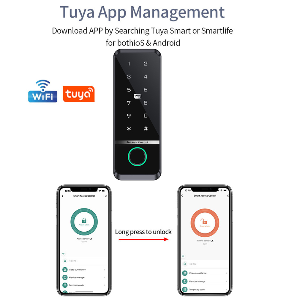 WiFi Tuya App Smart Fingerprint Door Lock IC Card Reader Access Controller Outdoor Keypad Waterproof Door Access Control System. 