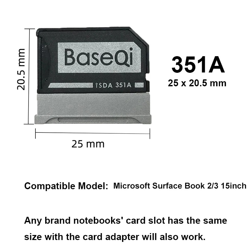 BaseQi 351A For Microsoft Surface Book2/3 15inch Aluminum Memory Card Reader Increase Storage. 