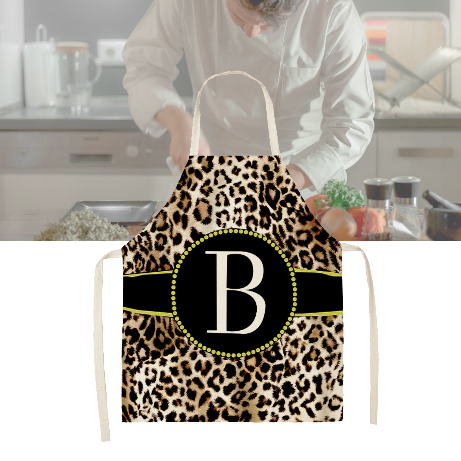 Kitcn Apron Anti-fading Leopard English Letter Pattern Cf Apron. 