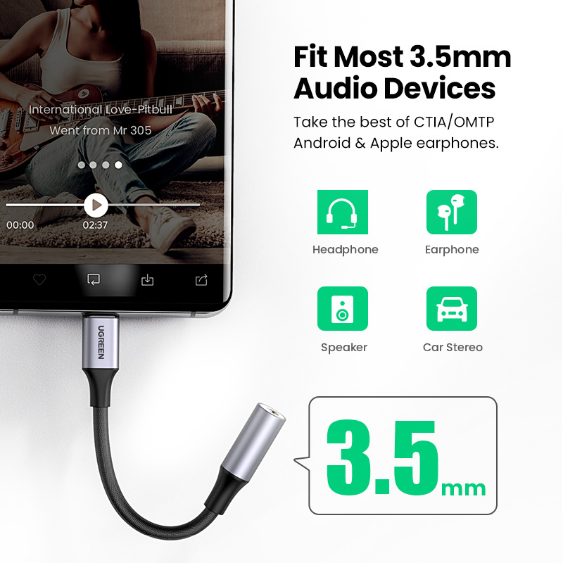 UGREEN USB C to 3.5mm Audio Adapter Braided Type C Male to Headphone Aux Jack Female Dongle HiFi DAC Cable Cord for Galaxy S21/S20 Pixel 5 4 XL iPad Pro Air Xiaomi Mi 11/10/9 OnePlus 8t/8 Pro. 