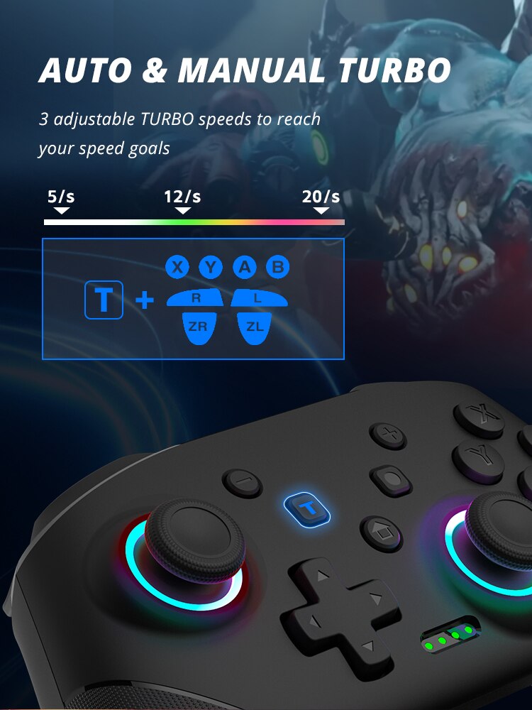 DATA FROG Wireless Controller For Nintendo Switch OLED/Lite Console Pro Gamepad with 1000Mah Battery Programmable Turbo Function. 