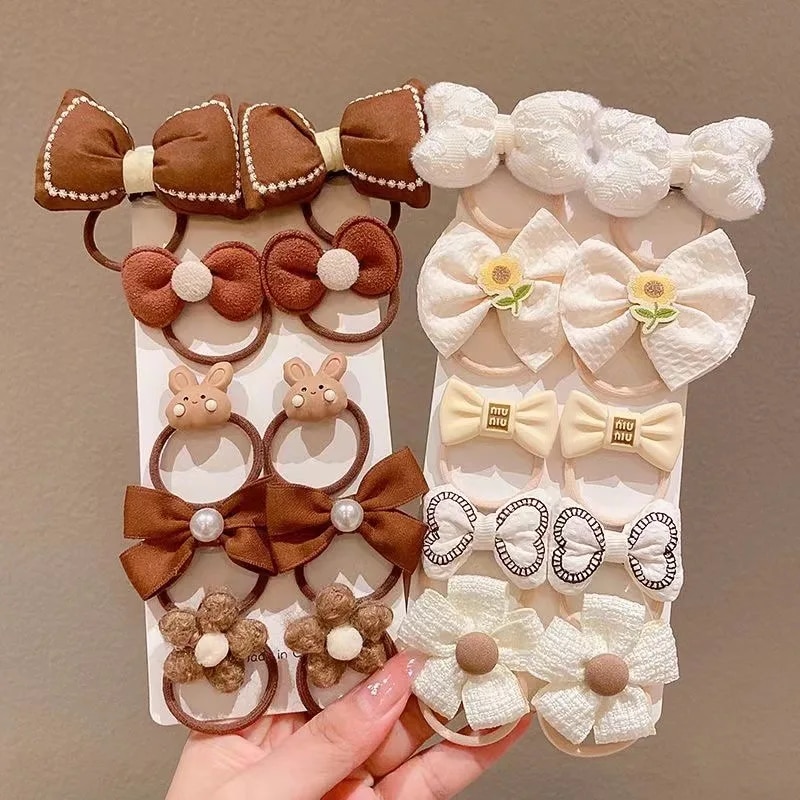 10Pcs/Set Girls Cartoon Hair Band Bow Hair Ties Flower Headbands Princess Elastic Rubber Bands Kids Hair Accessories. 
