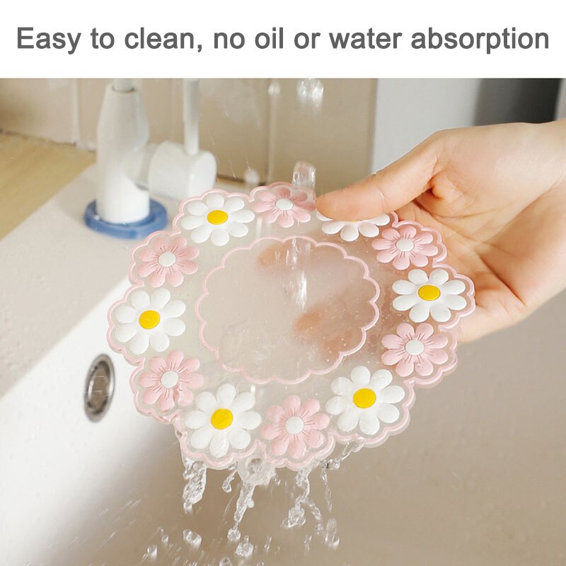 1Pcs 2Colors Small Fresh Daisy Silicone Insulation Pad Pvc Table Mat High Temperature Resistant Scalding Pot Mat Flower Coasters. 