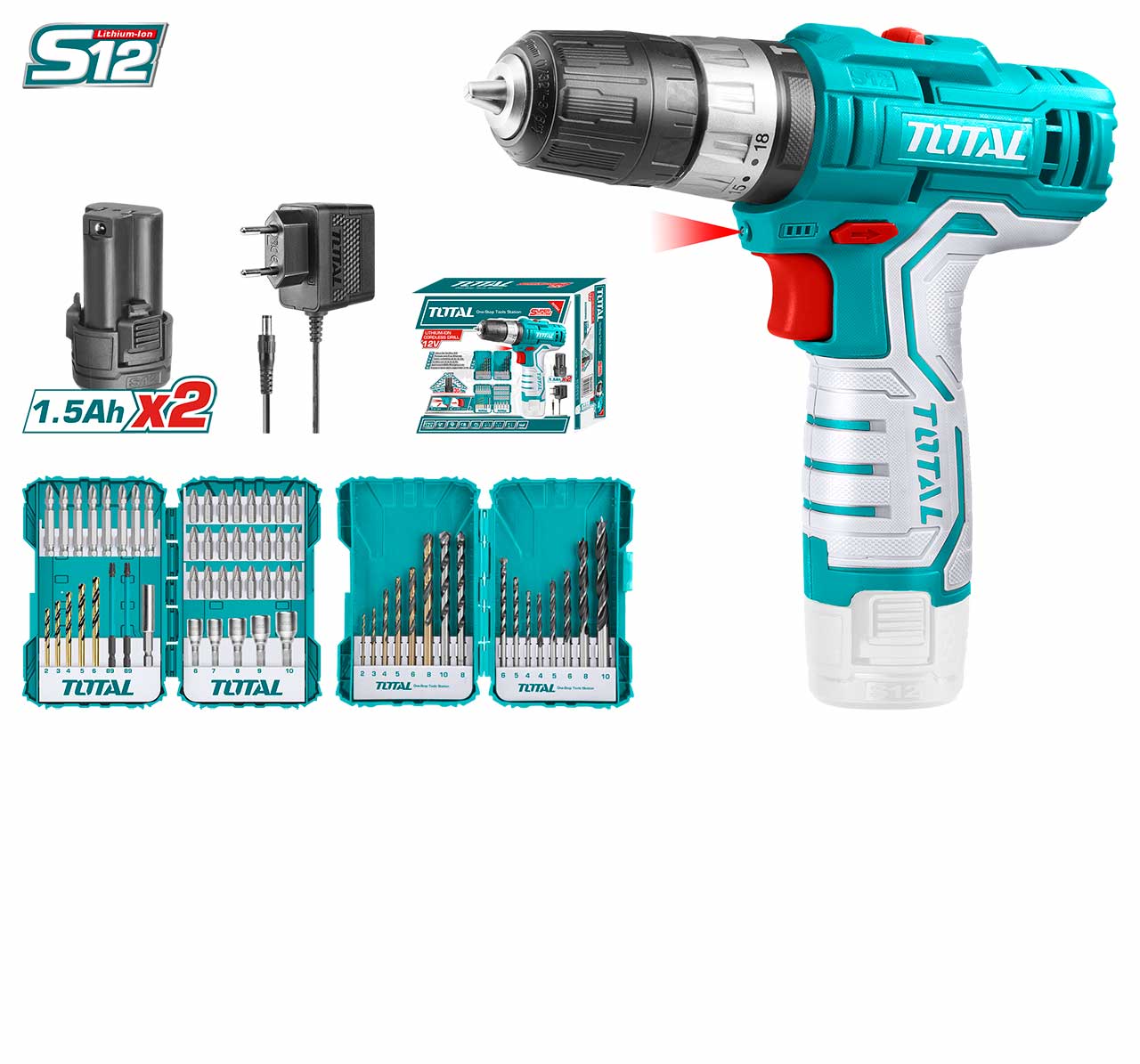 12V Lithium-Ion Impact Drill Combo Kit Total - Tosli23022