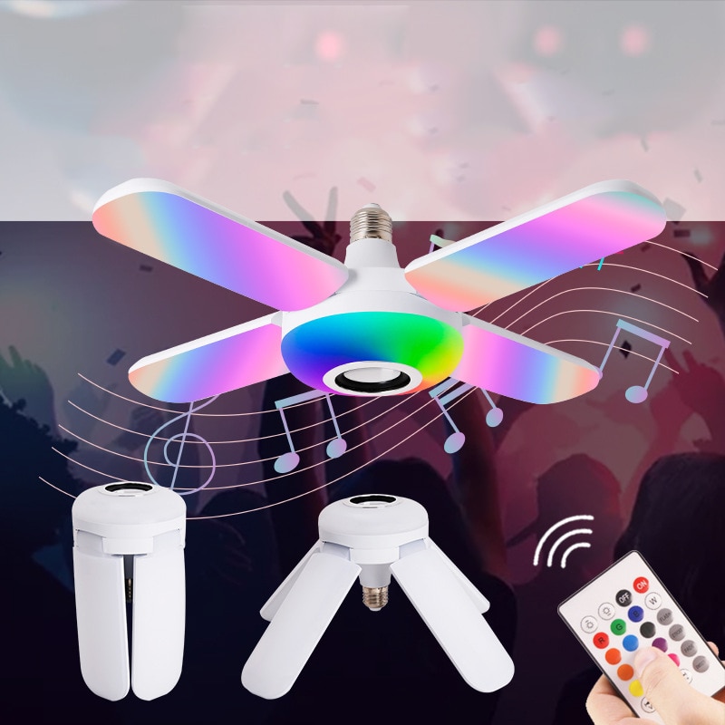 LED Four-leaf Bluetooth Music Lamp Colorful Intelligent Audio Folding Bulb Lamp+Remote Control Deformable Ceiling Fixture Lights. 