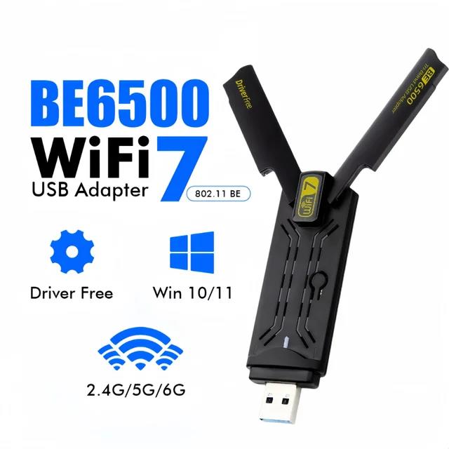 BE6500 Wifi 7 USB Adapter 6500Mbps Tri-Band 2.4G/5G/6G USB3.0 Adaptador Wireless Network Card Wifi Receiver Dongle for PC Laptop. 