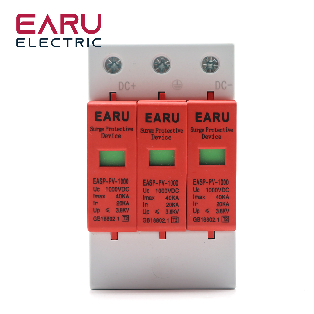 SPD 2P 3P DC 500V 800V 1000V 20KA~40KA 30KA~60KA House Lightning Surge Protector Protective Low-voltage Arrester Device PV Solar. 