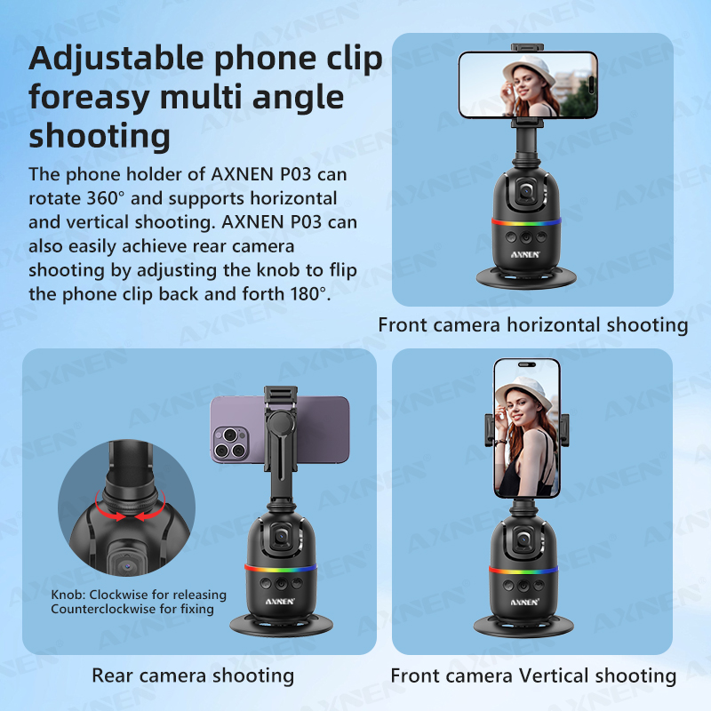 AI Face Tracking Gimbal Mobile Phone Stabilizer, 360 Auto Rotate Selfie Stand for Iphone 15 Pro Max Android, Optional Tripod. 