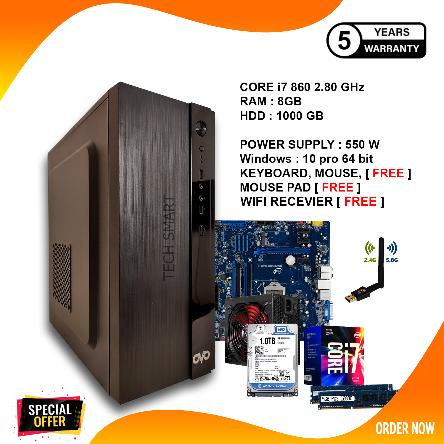 Intel Core i7 8MB Cache RAM 8GB HDD 1000GB Graphics 4GB (Internal + External) Gaming PC 64 Bit New Full Desktop Computer 2021