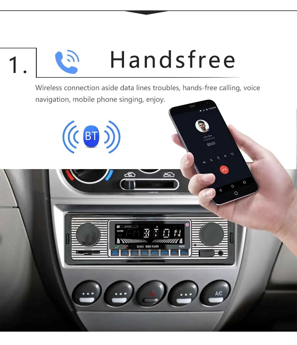 Bluetooth Car Radio Vintage Dual Knob MP3 Player FM Tuner Stereo USB AUX Classic Car Retro Audio Receiver Speaker Accessories. 