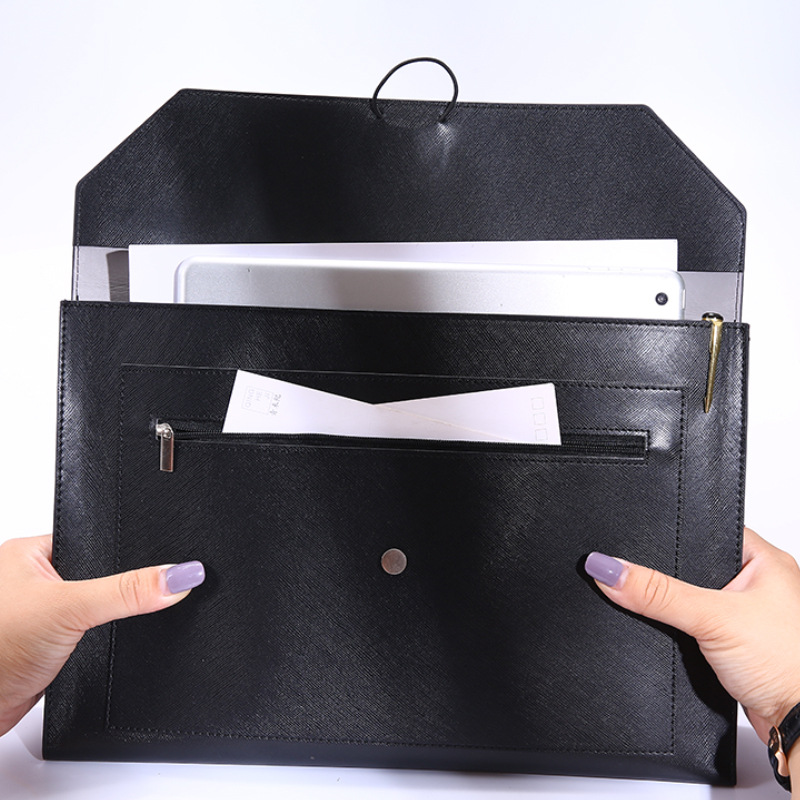 Large-capacity imitation leather file bag, business office A4 storage file bag, multi-functional leather folder bag. 