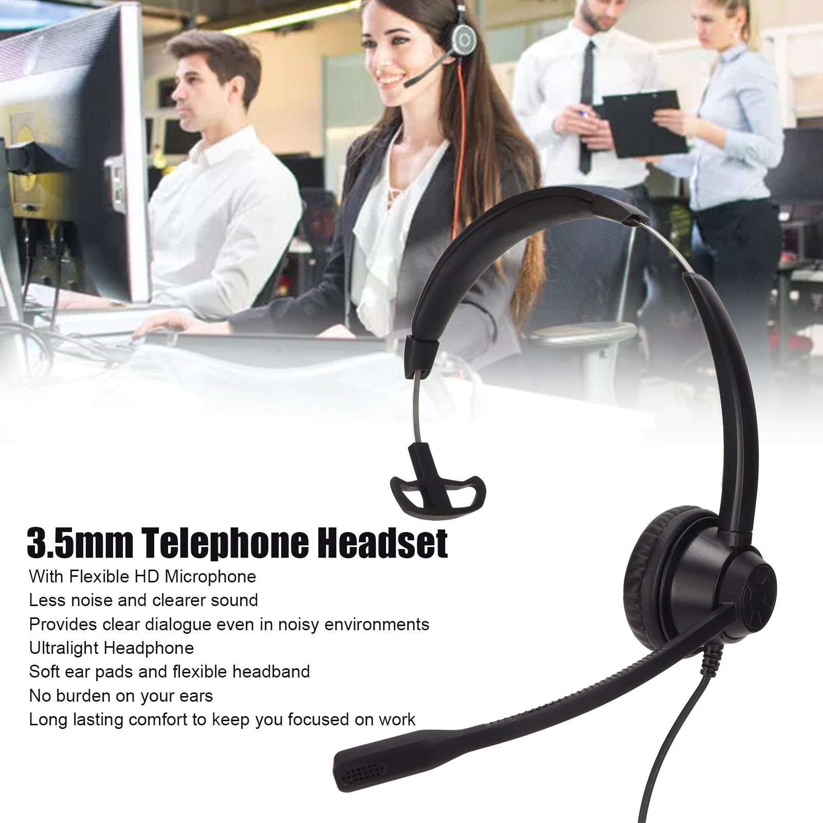 3.5mm Flat Wire Earphone Customer Service Plug Headset With Flexible Strap For. 