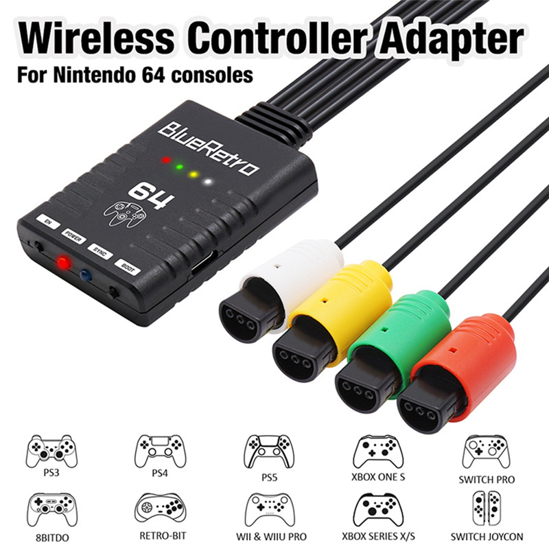 Bluetooth Wireless Game Controller Adapter for Nintendo 64 N64 Console Support Up to Four Wireless Game Controller. 