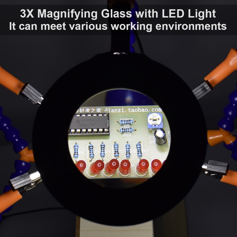 NEWACALOX Tabletop Clamp Base Helping Hands Soldering Third Hand Tool with 3X LED Illuminated Magnifying Glass PCB Board Holder. 