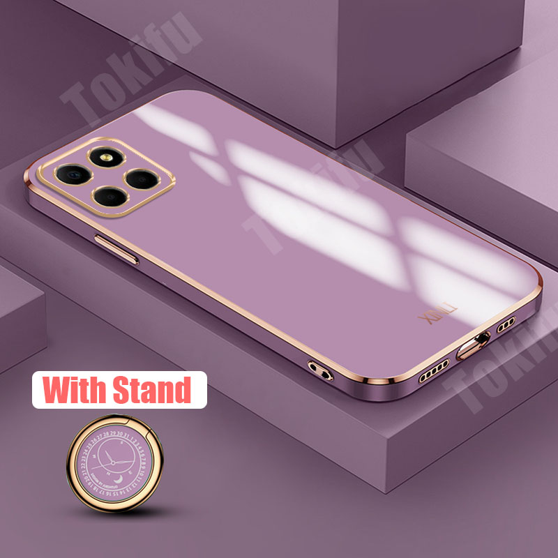 Tokifu For Honor X6 Case Luxury 6D Plating Soft Back Cover Silicone Phone Cases With Stand. 